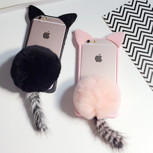 韩国毛绒毛球iphone6s苹果7plus手机壳透明猫咪4.7软壳5.5保护套