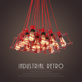 美式复古工业风吊灯 北欧客厅餐厅铁艺酒吧服装店红色咖啡厅吊灯