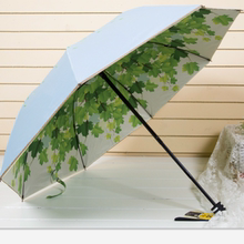 团购韩国女清新创意彩绘枫叶双层晴雨太阳伞折叠遮阳防晒防紫外线