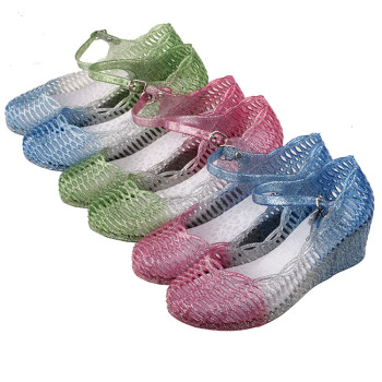 鸟巢鞋夏季坡跟搭凉鞋女塑料水晶果冻鞋网镂空透气洞洞鞋