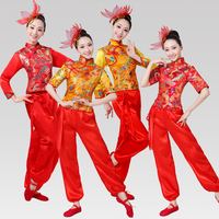 民族演出服现代舞蹈服装红色秧歌服成人打鼓服演出服装女秧歌服_250x250.jpg