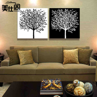 推荐 现代简约客厅两联黑白发财树无框画卧室餐厅玄关壁画 装饰画_250x250.jpg