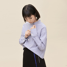 BL原创独立设计2016秋季新款长袖直筒百搭宽松舒适蓝白条纹衬衫