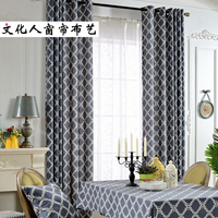 简美窗帘布单层遮光成品 美式餐厅蓝色格子 卧室书房订制窗帘装饰_250x250.jpg