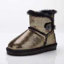 2016秋冬儿童雪地靴皮毛一体一粒扣低筒亮片保暖防滑短靴