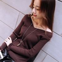 秋季新款2016韩版V领修身长袖针织衫女套头薄毛衣打底衫露肩上衣_250x250.jpg
