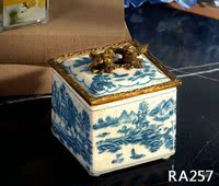 美式新古典青花陶瓷配铜小鸟储物盒饰品盒小四方盒茶几糖果盒摆件_250x250.jpg