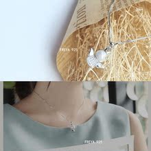 日韩版S925银项链女短款小天使珍珠吊坠时尚锁骨链简约配饰品时尚