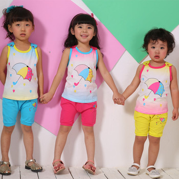 安雅芊品牌童装夏装新款1-4岁小女童纯棉卡通背心套装 特价包邮