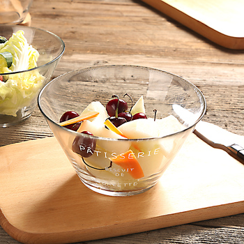 日本同款玻璃碗水果沙拉碗 法文字母 PATISSERIE 甜品碗早餐碗