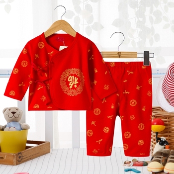 新生儿衣服宝宝纯棉长袖套装大红色满月服出生宝宝和尚服婴儿唐装