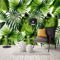 现代简约清新雨林植物芭蕉叶田园壁画 3d背景墙纸 东南亚风格壁纸_250x250.jpg