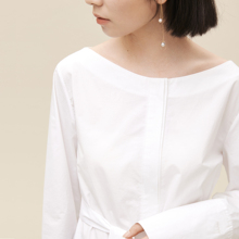 BL原创独立设计2016秋新款女装舒适长袖百搭直筒纯白色一字领衬衫