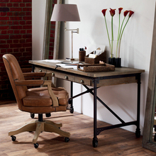 loft美式工业风家具实木电脑办公桌铁艺复古书桌带抽屉餐桌工作台
