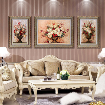 花卉欧式装饰画新古典壁画简欧有框挂画客厅墙上美式沙发背景墙