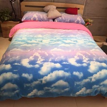 甜馨同款彩色天空云朵天竺棉针织床笠式四件套可裸睡纯棉床品日式