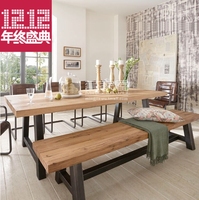 美式复古做旧老松木工作台铁工艺工业LOFT画桌实木餐桌会议吧台桌_250x250.jpg