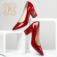 JS高端定制红色漆皮尖头浅口高跟鞋女粗跟婚鞋女高跟宴会性感单鞋_250x250.jpg