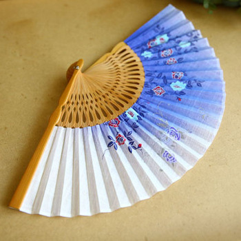 限量精品女用日式和风江户日本和服竹柄折扇子棉麻扇银粉月季宝蓝