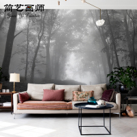 北欧意境背景墙装饰画自然风格黑白森林墙纸大型电视墙壁画壁纸3D_250x250.jpg