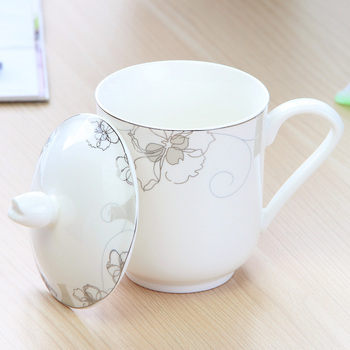 创意陶瓷会议杯早餐杯马克杯陶瓷杯带盖子喝水杯牛奶杯骨瓷咖啡杯