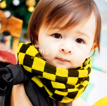 秋冬季格子男女宝宝保暖套头围脖套 韩版儿童毛线围巾小孩脖套