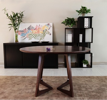 新品时尚创意胡桃木圆形4人餐桌椅组合小户型客厅休闲咖啡桌饭台