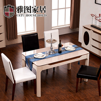 实木脚钢化玻璃餐桌椅组合 钢琴烤漆餐桌 简约现代款可换大理石面_250x250.jpg