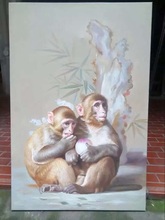 手绘猴动物生肖油画原创作品油画酒店装饰画1200X800mm