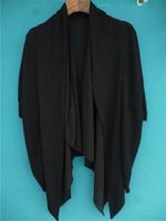 重磅蝙蝠短袖雪纺针织拼接前长后短款气质欧美个性针织外套开衫_250x250.jpg