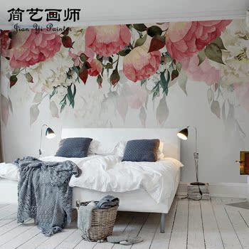 田园花卉个性创意壁纸无缝定制壁画美式乡村婚房墙纸无纺布