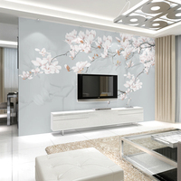 3D欧式素色电视背景墙壁纸大型壁画  玉兰花卉墙 卧室无纺布墙画_250x250.jpg