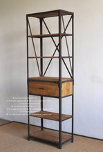 铁艺家居/LOFT风格家具/回收老松木铁架做旧书架/展示架/陈列架