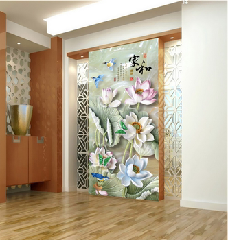 3D现代中式壁画家和富贵玉雕荷花玄关背景墙走廊过道背景墙纸壁纸