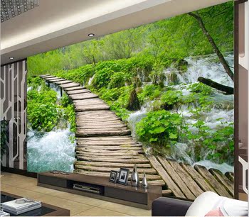 3D立体山水风景小桥流水装饰画客厅沙发电视背景墙墙纸壁画壁纸