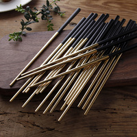 筷子 不锈钢餐具 家用方形防滑筷子套装 西式高档镀黑金筷1双_250x250.jpg