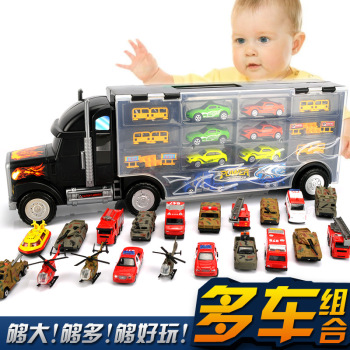 货柜车运输塑料汽车模型收纳盒儿童玩具仿真迷你滑行车套装大卡车