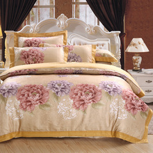 家纺纯棉四件套全棉贡缎提花纯棉婚庆床单被套2米1.8m床上用品
