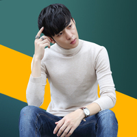 新款潮流学生韩版修身纯色羊毛衫高领针织毛衣男长袖青年薄款外套_250x250.jpg