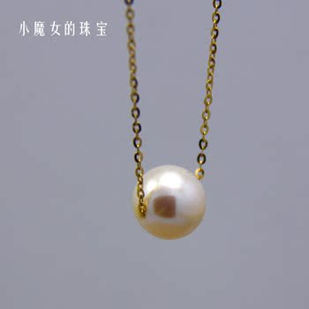 单颗淡水珍珠吊 坠项链正品 G18K黄金锁骨链 细链子AU750