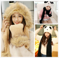 韩版亲子加厚帽子围巾手套一体三件套女冬季双层毛绒连体护耳帽子_250x250.jpg