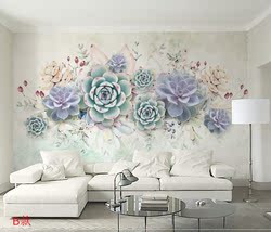 清新水彩花卉墙纸 3d立体电视背景墙壁画 简约现代北欧壁纸