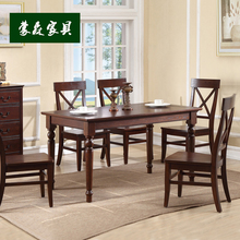 美式实木可伸缩餐桌椅组合6人8人现代简约圆餐桌圆形小户型饭桌