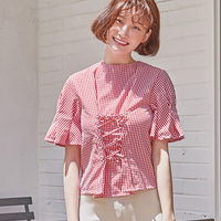 BL-2673韩国NAIN正品进口代购 绑带格子女短袖衬衫17新款夏_250x250.jpg