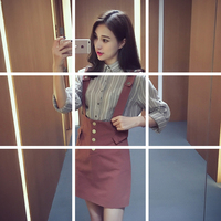 秋季新款2016韩版时尚衬衫背带连衣裙套装女宽松两件套半身短裙子_250x250.jpg
