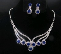 简洁秀气钻石项链套装宝蓝色项链搭配蓝色礼服婚纱项链结婚项链_250x250.jpg