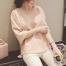 纯色短袖t恤女韩国宽松学生纯棉夏装韩版半袖粉色t恤女装夏季上衣