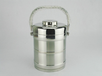 直型不锈钢真空保温饭盒保温桶提锅 三层可爱学生保温便当盒饭桶