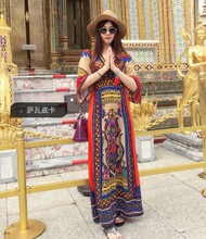 泰国波西米亚碎花民族风连衣裙优质印花沙滩裙海边度假长裙