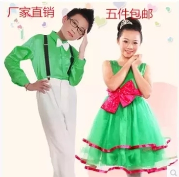 女童连衣裙子夏装舞蹈六一儿童演出服装女孩公主纱裙童装新款绿色